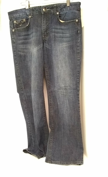 ROYAL Premium Pants Blue Jeans Denim Size 10 Embellished Distressed Bootcut - Picture 1 of 8